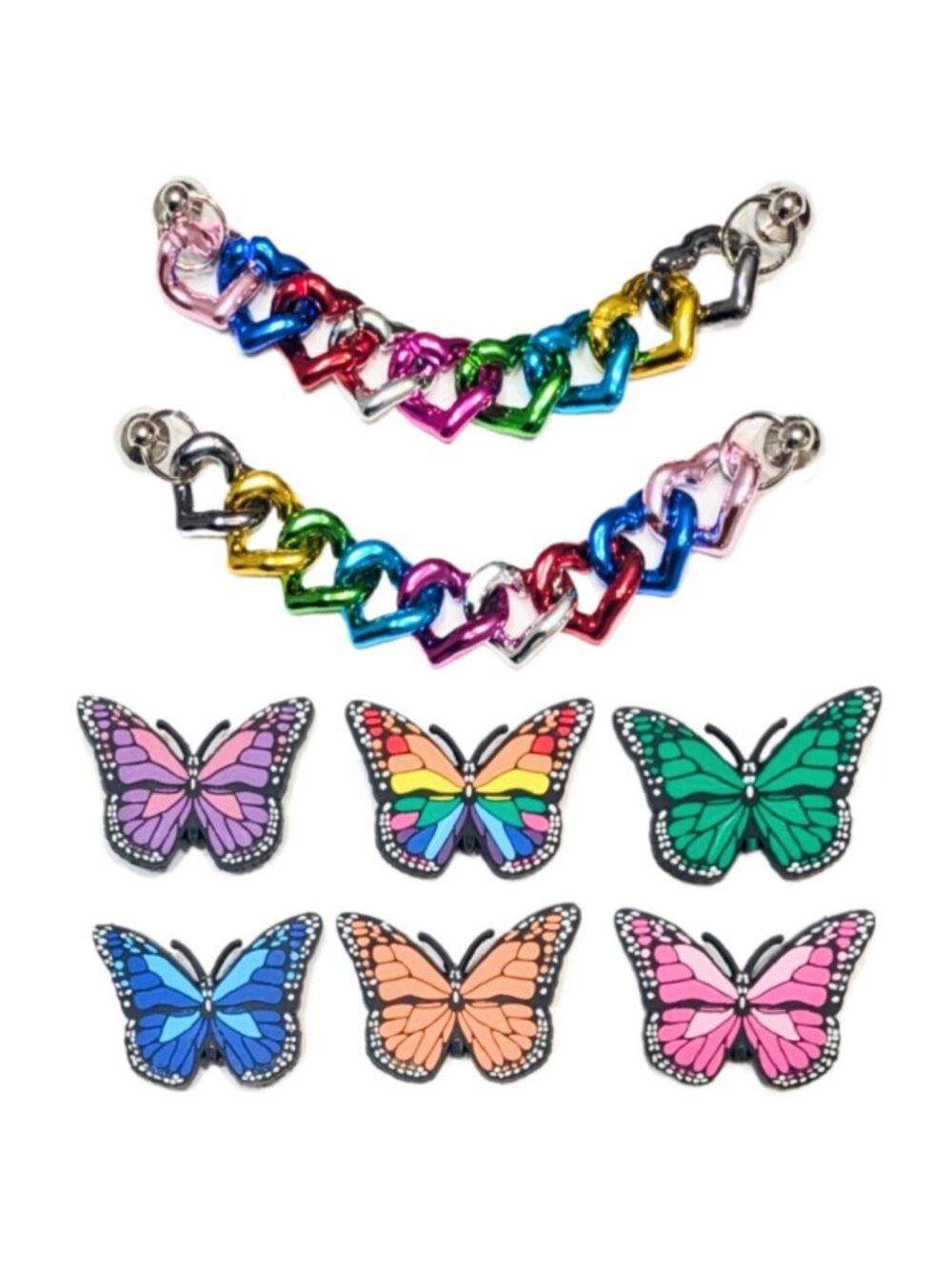 BUTTERFLY SHOE CHARM COLLECTION (Pack of 8) Fits Both Shoelaces and Clogs